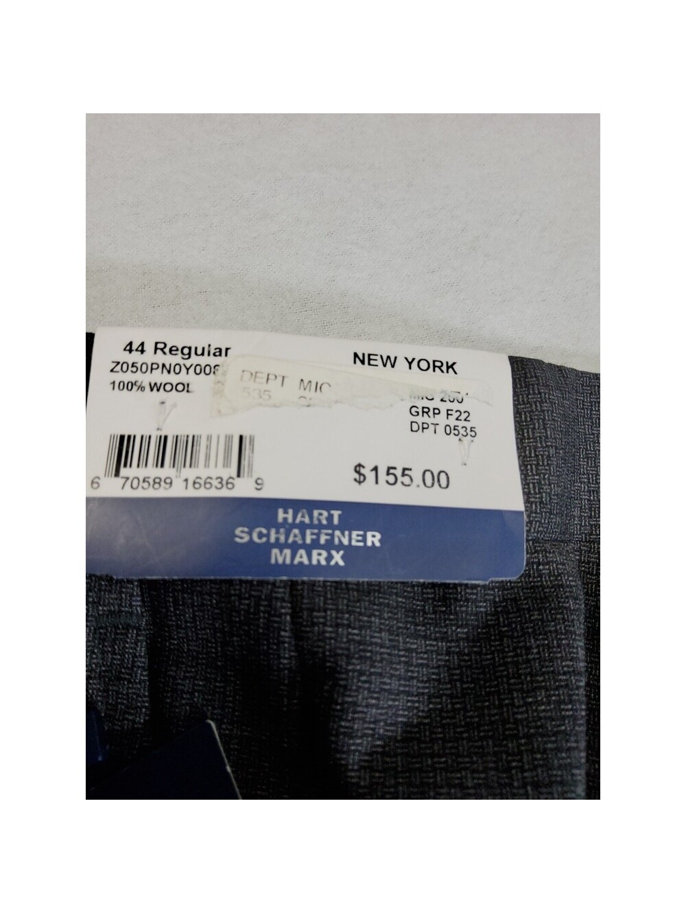 Hart Schaffner Marx New York 100% Wool Dress Pants 44R Unhemmed Gray $155 NWT - Picture 15 of 15